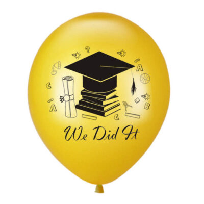 Graduation We Did It gold latex balloon 12 inch helium quality, Auckland NZ