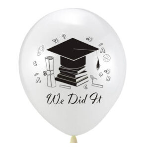 Graduation We Did It white latex balloon 12 inch helium quality, Auckland NZ