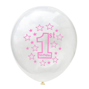 1st Birthday clear pink latex balloon 12 inch helium quality, Auckland NZ