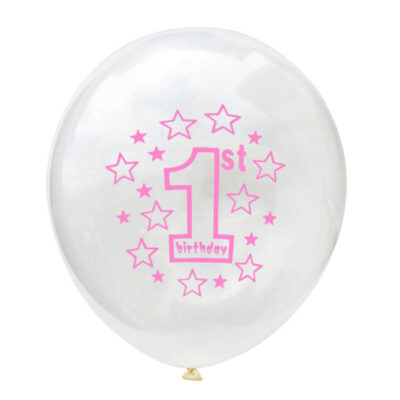 Happy Birthday Clear Latex Balloon 1years pink 1st Birthday clear pink latex balloon 12 inch helium quality, Auckland NZ