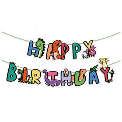 Happy Birthday Paper Banners - Dinosaur Theme Party Baby cartoon dinosaur Happy Birthday banner 4-5m ribbon, Auckland NZ