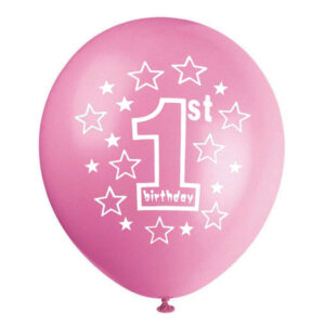 1st Birthday pearl pink latex balloon 12 inch helium quality, Auckland NZ