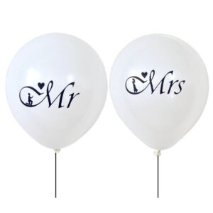 Mr Mrs heart wedding latex balloon 12 inch helium quality, Auckland NZ