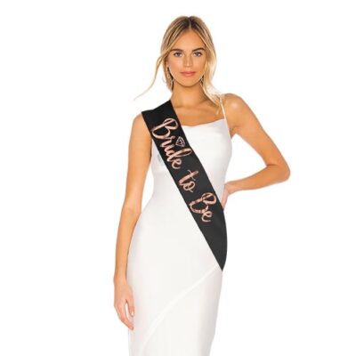 “Bride to be“ rose gold on black sash Bride to Be rose gold on black diamond sash 78cm, hens night Auckland NZ