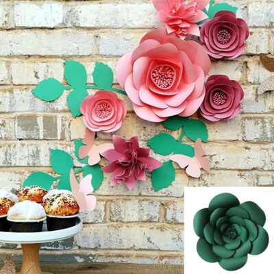 3D Paper Flowers DIY Kit Dark green 3D paper flowers DIY kit, party backdrop nursery wall decor Auckland NZ