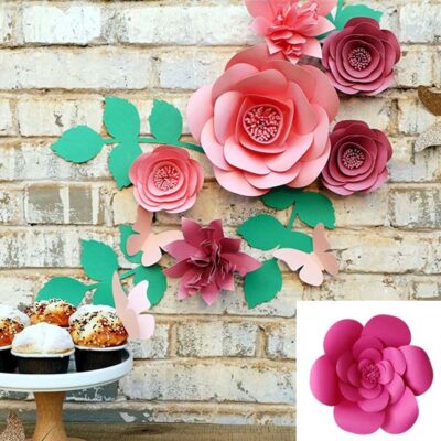 Rose pink 3D paper flowers DIY kit, party backdrop nursery wall decor Auckland NZ