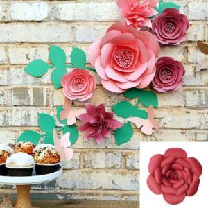 Dark red 3D paper flowers DIY kit, party backdrop nursery wall decor Auckland NZ