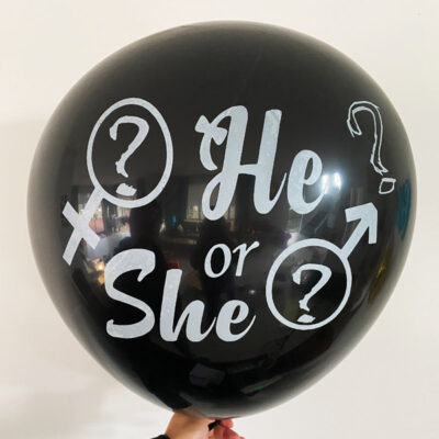 Gender Reveal Balloon Giant gender reveal balloon He or She symbols 36 inch black latex, Auckland NZ