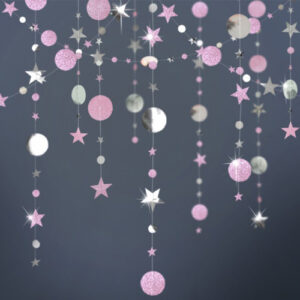 Pink silver circle and stars garland backdrop 4m, party decoration Auckland NZ