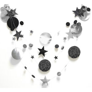 Black silver circle and stars garland backdrop 4m, party decoration Auckland NZ