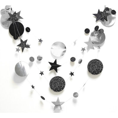 Black silver circle and stars garland backdrop 4m, party decoration Auckland NZ