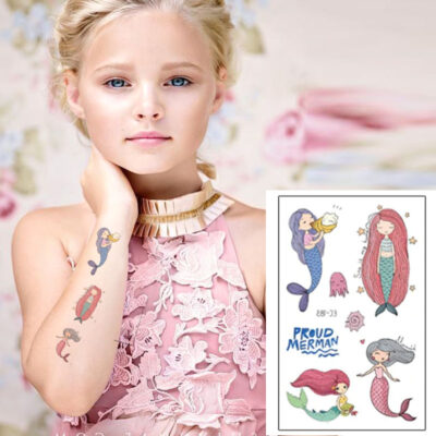 EC-183 Kids mermaid temporary tattoo EC183 12x75cm, party favour Auckland NZ