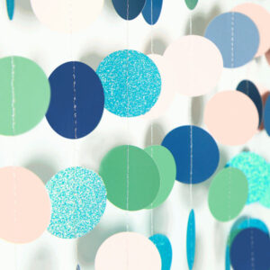 Paper circles garland 4m pink green dark blue teal, party decoration Auckland NZ