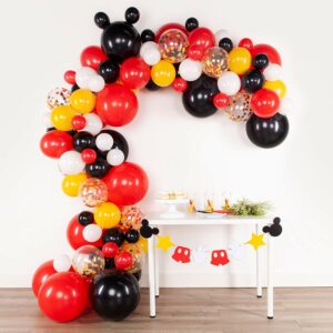 Mickey Mouse DIY balloon garland kit red black yellow, party decoration Auckland NZ