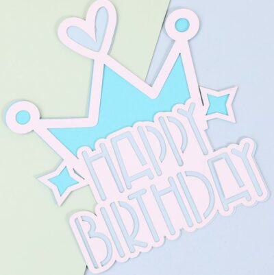 Crown Happy Birthday Blue Cake Topper