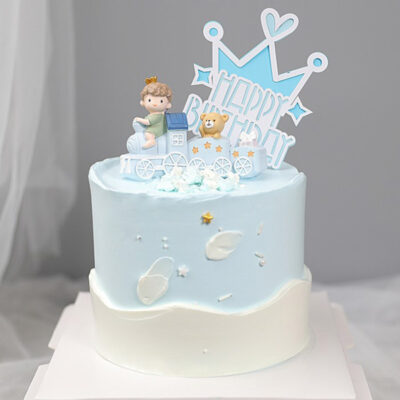 Crown Happy Birthday Blue Cake Topper