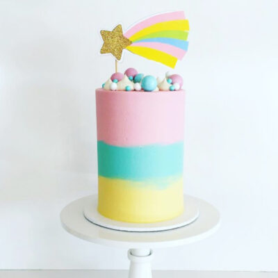 Rainbow shooting birthday cake topper acrylic, Auckland NZ