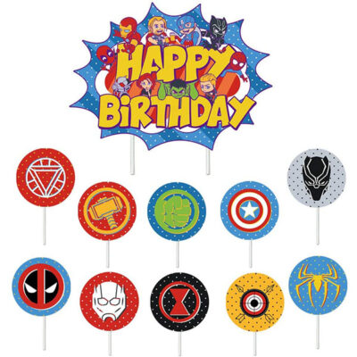 Superhero party birthday cake topper set 11 pieces, Auckland NZ