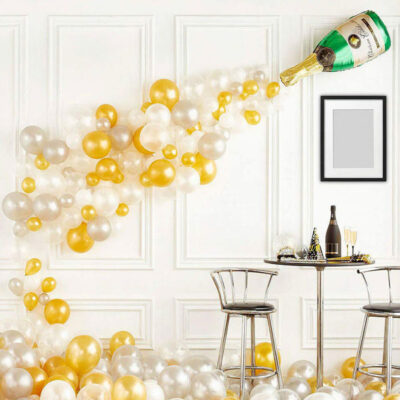 Champagne bottle DIY balloon garland kit, New Year party decoration Auckland NZ