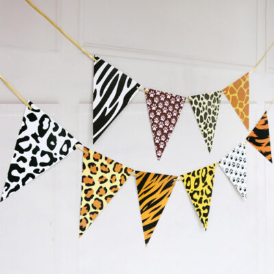 Animal Birthday Banner Safari Jungle Themed Bunting Flag Banner Party Decoration