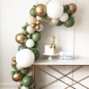 Chrome gold dusty green DIY balloon garland kit, party decoration Auckland NZ