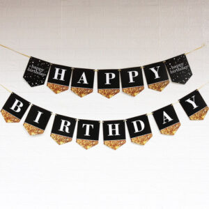 Black glitter Happy Birthday banner 3m ribbon, party decoration Auckland NZ