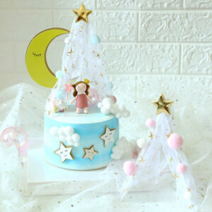 Cotton balls tent birthday cake topper acrylic blue or pink, Auckland NZ