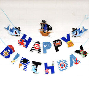 Pirate ship Happy Birthday banner dark blue cardstock, Auckland NZ