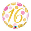 Qualatex Pink & Gold Dots Age 16 Age 16 pink gold dots foil balloon 18 inch Qualatex, Auckland NZ
