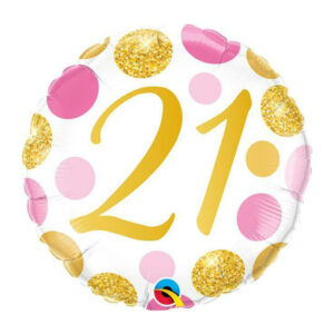 Age 21 pink gold dots foil balloon 18 inch Qualatex, Auckland NZ