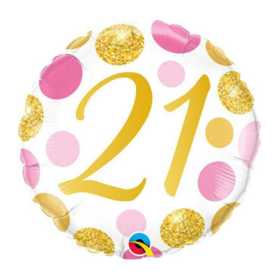 Qualatex Pink & Gold Dots Age 21 Age 21 pink gold dots foil balloon 18 inch Qualatex, Auckland NZ
