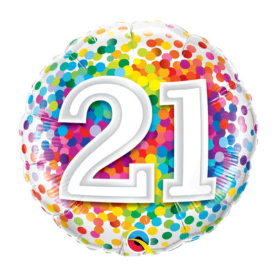 Age 21 rainbow confetti foil balloon 18 inch Qualatex, Auckland NZ