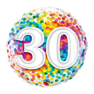 Age 30 rainbow confetti foil balloon 18 inch Qualatex, Auckland NZ