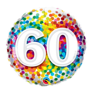 Age 60 rainbow confetti foil balloon 18 inch Qualatex, Auckland NZ