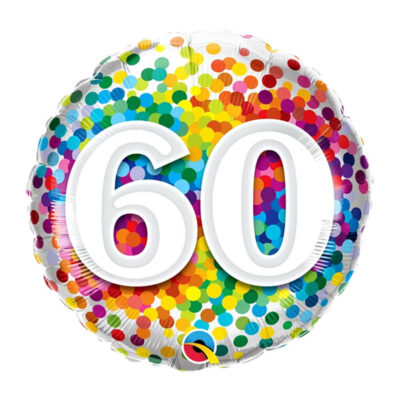 Qualatex Rainbow confetti Age 60 Age 60 rainbow confetti foil balloon 18 inch Qualatex, Auckland NZ