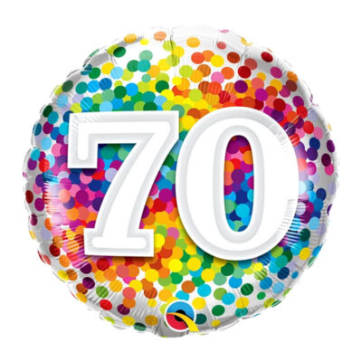 Age 70 rainbow confetti foil balloon 18 inch Qualatex, Auckland NZ