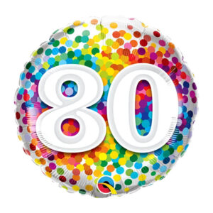 Age 80 rainbow confetti foil balloon 18 inch Qualatex, Auckland NZ