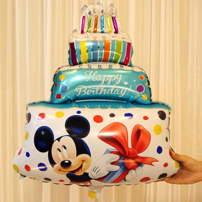 Mickey Minnie Happy Birthday cake foil balloon 80x60cm two sides, Auckland NZ