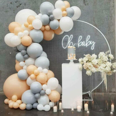Balloon Garland Kit Blush Grey Nude blush white DIY balloon garland kit, baby shower decoration Auckland NZ