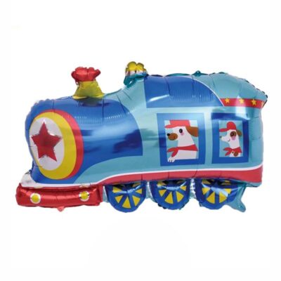Blue train foil balloon 76x60cm helium quality, Auckland NZ