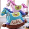 Rocking horse baby shower foil balloon 91x89cm blue or pink, Auckland NZ