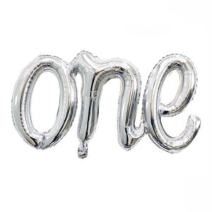 First birthday ONE foil balloon 107x50cm silver, Auckland NZ