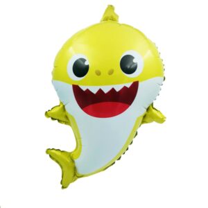Yellow Baby Shark party foil balloon 66x45cm helium quality, Auckland NZ