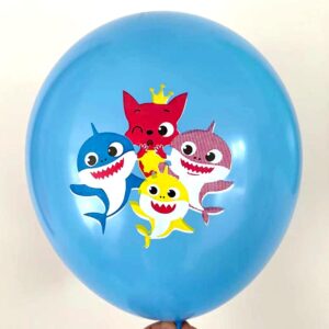 Light blue Baby Shark print latex balloon 12 inch helium quality, Auckland NZ