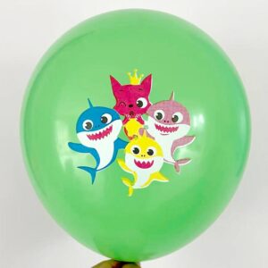 Light green Baby Shark print latex balloon 12 inch helium quality, Auckland NZ