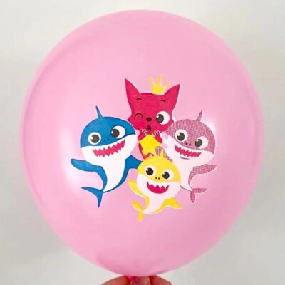 Light pink Baby Shark print latex balloon 12 inch helium quality, Auckland NZ
