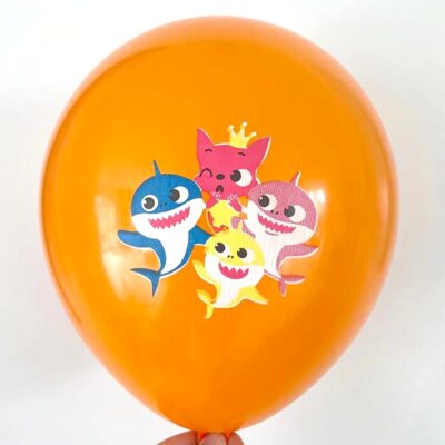baby shark orange Orange Baby Shark print latex balloon 12 inch helium quality, Auckland NZ
