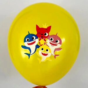 Yellow Baby Shark print latex balloon 12 inch helium quality, Auckland NZ