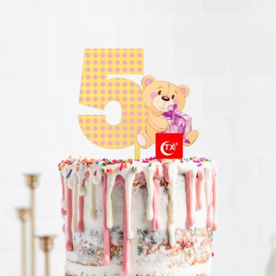 Age Cake Topper - Age Five Age 5 teddy bear birthday cake topper acrylic, Auckland NZ