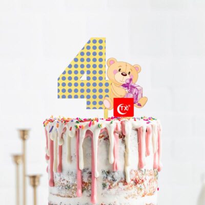 Age Cake Topper - Age Four Age 4 teddy bear birthday cake topper acrylic, Auckland NZ